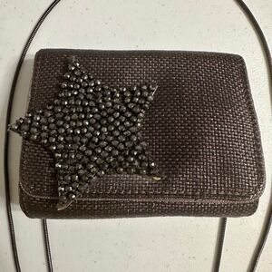 Felix Rey Clutch Rhinestone Star Straw Leopard Print Convertible Evening Bag Y2K